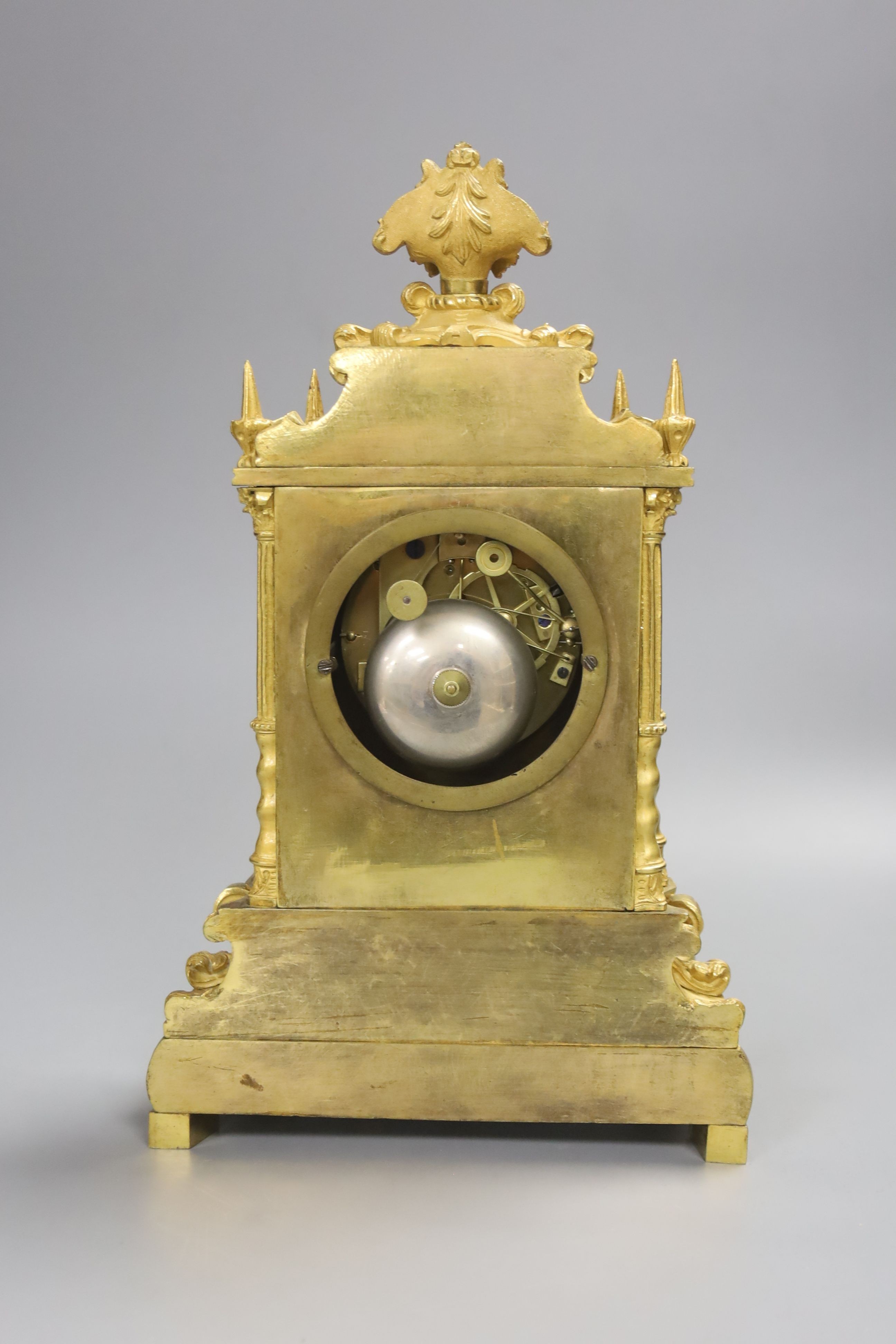 A mid 19th century French gilt bronze mantel clock, dial signed Le Roy & Fils, Paris, Japy movement, height 31cm